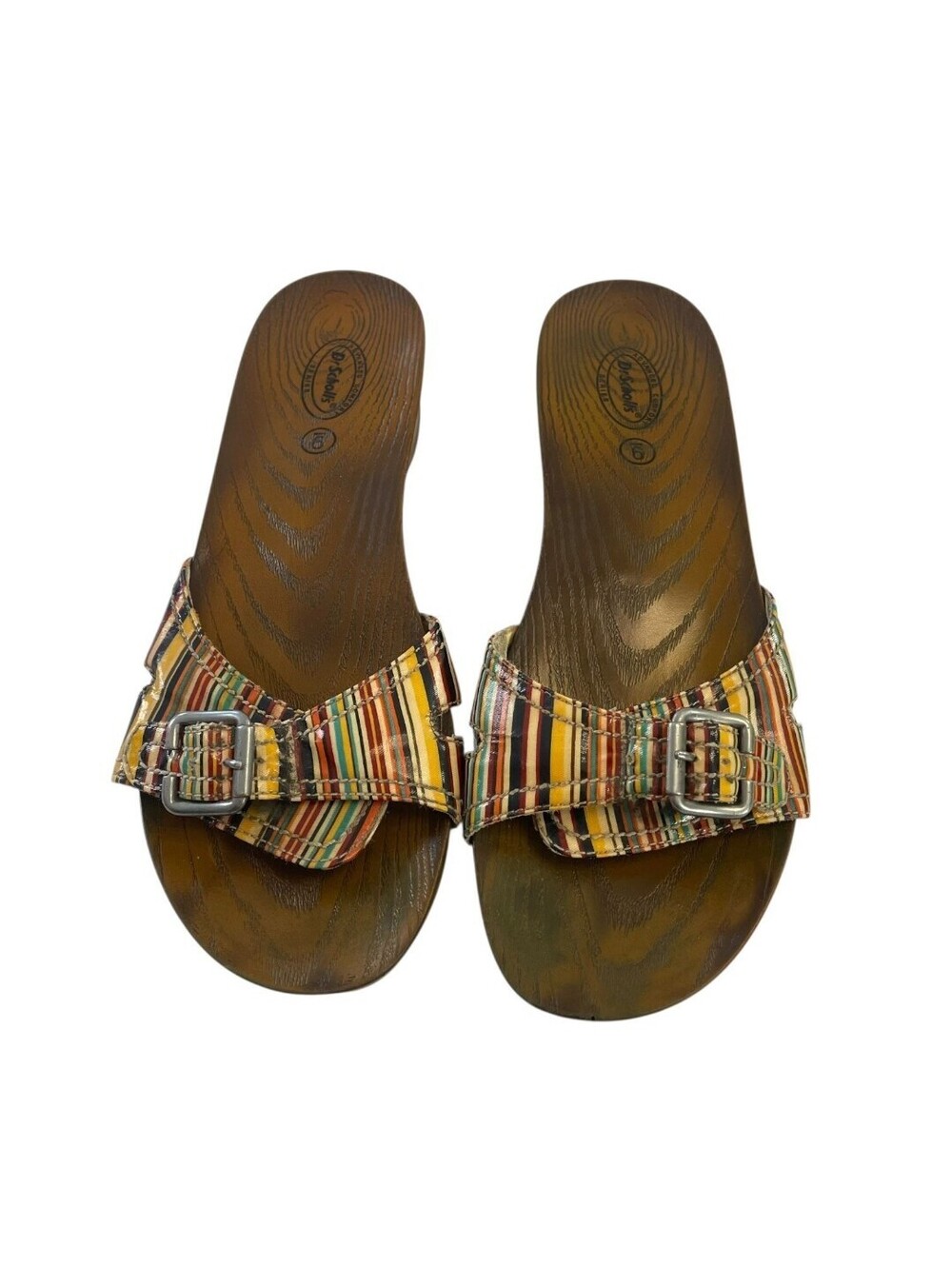 Dr Scholls Advanced Comfort Sandals Womens 9 Multi Stripe Slides Slip On Patent